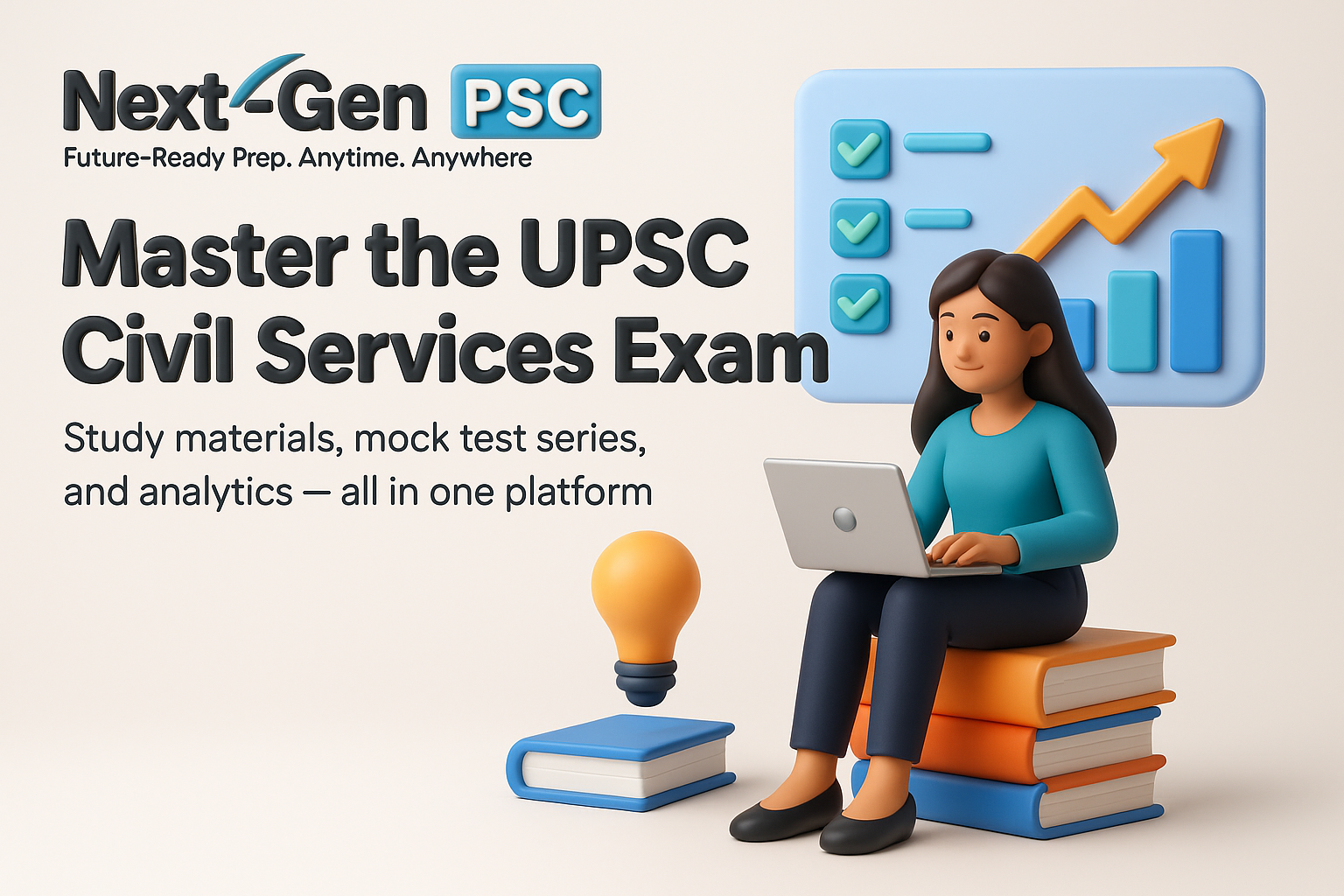 3D hero: student studying with analytics